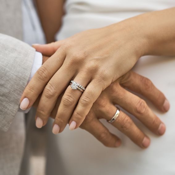An engagement and a wedding ring - a perfectly matched pair