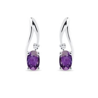 AMETHYST AND DIAMOND EARRINGS IN WHITE GOLD - AMETHYST EARRINGS - EARRINGS