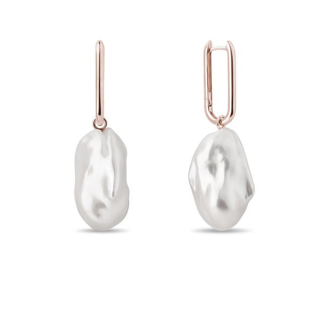 ROSE GOLD OVAL EARRINGS WITH BAROQUE PEARLS - PEARL EARRINGS - PEARL JEWELRY
