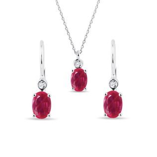 DAINTY 14K WHITE GOLD JEWELRY SET WITH RUBIES - GEMSTONE SETS - FINE JEWELRY