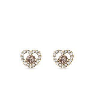 HEART EARRINGS WITH CHAMPAGNE DIAMONDS IN YELLOW GOLD - DIAMOND EARRINGS - EARRINGS