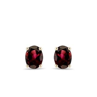 OVAL GARNET EARRINGS IN 14K YELLOW GOLD - GARNET EARRINGS - EARRINGS