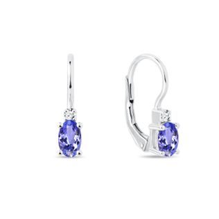OVAL TANZANITE AND DIAMOND EARRINGS IN WHITE GOLD - TANZANITE EARRINGS - EARRINGS