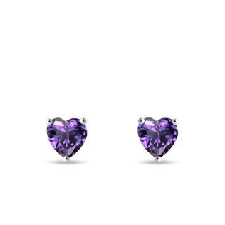 EARRINGS HEARTS WITH AMETHYST IN WHITE GOLD - AMETHYST EARRINGS - EARRINGS