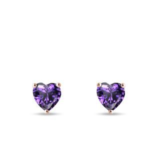 HEART-SHAPED EARRINGS WITH AMETHYST IN ROSE GOLD - AMETHYST EARRINGS - EARRINGS