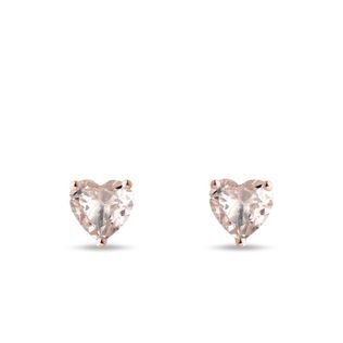 HEART-SHAPED EARRINGS WITH MORGANITES IN ROSE GOLD - MORGANITE EARRINGS - EARRINGS