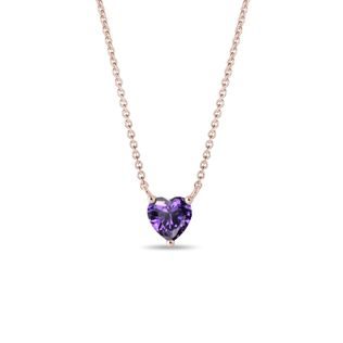 SMALL HEART NECKLACE WITH AMETHYST IN ROSE GOLD - AMETHYST NECKLACES - NECKLACES