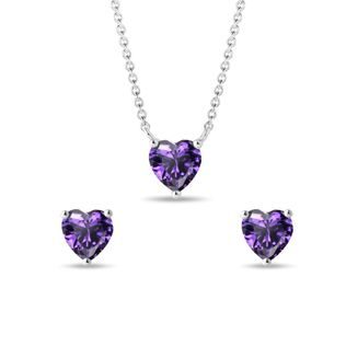 AMETHYST HEART EARRING AND NECKLACE SET - GEMSTONE SETS - FINE JEWELRY
